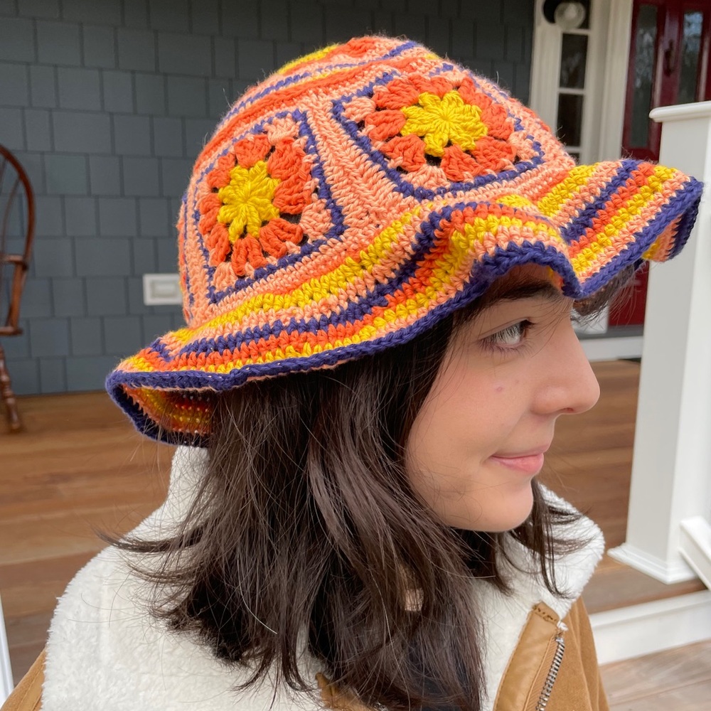 Crochet floral springtime Bucket hat handmade